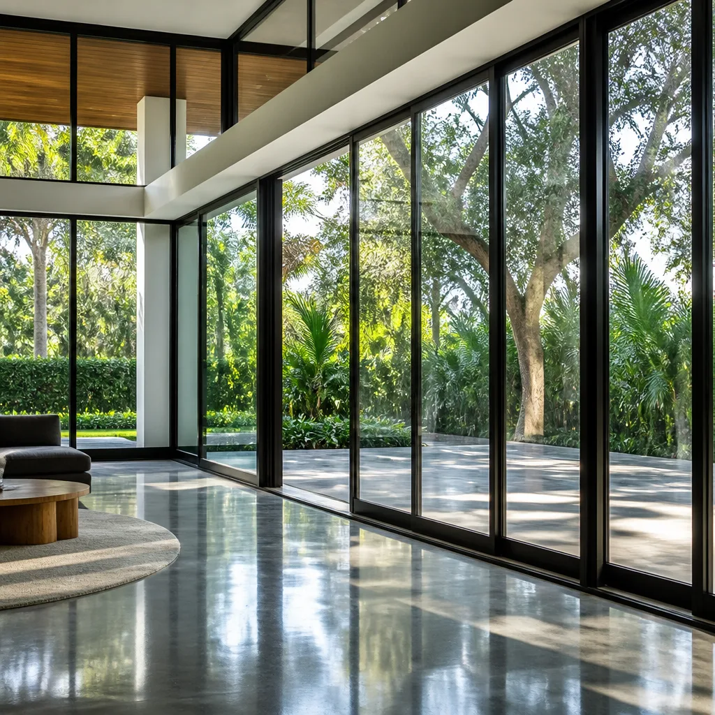 Modern floor to ceiling impact windows in a luxury residence