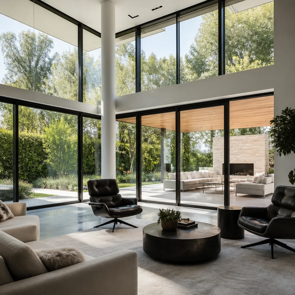 Modern home featuring expansive glass windows and sleek aluminum door frames nationwide