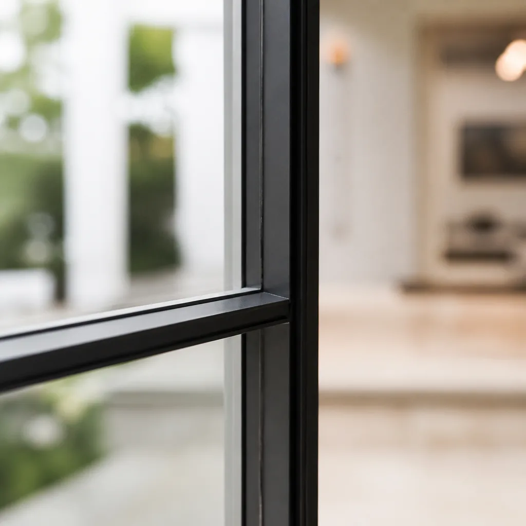 Modern black metal window frame installation in a contemporary home nationwide